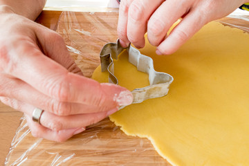 Cut out Easter bunnies from fresh short pastry
