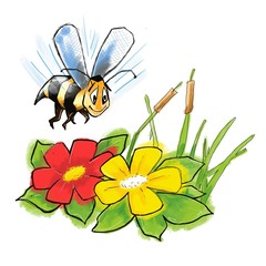 Bee and flowers