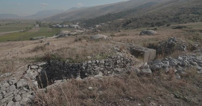 Concrete military bunker ruins built in communist era Albania