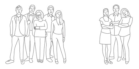 Line drawing vector illustration of business people. Teamwork. Friends. 