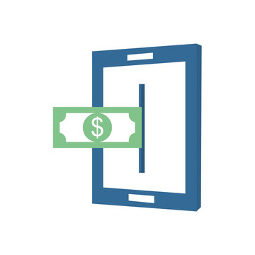 payments online concept, tablet with money bill icon, flat style