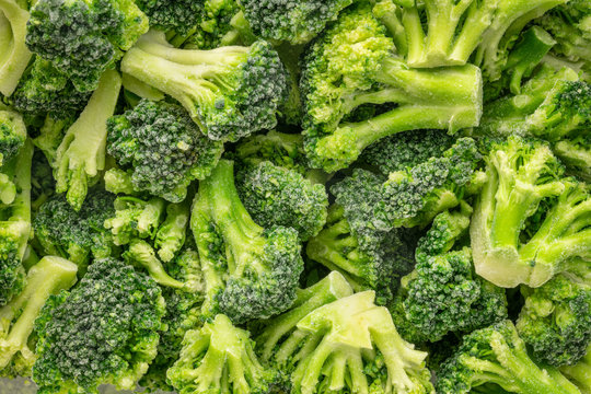 closeup background of frozen broccoli florets