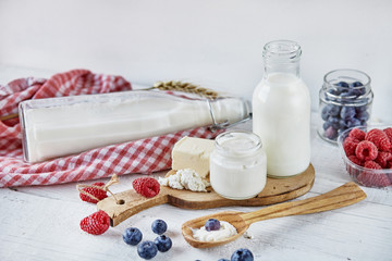 Milk and dairy products.  Milk, cottage cheese, , yogurt, cream and butter