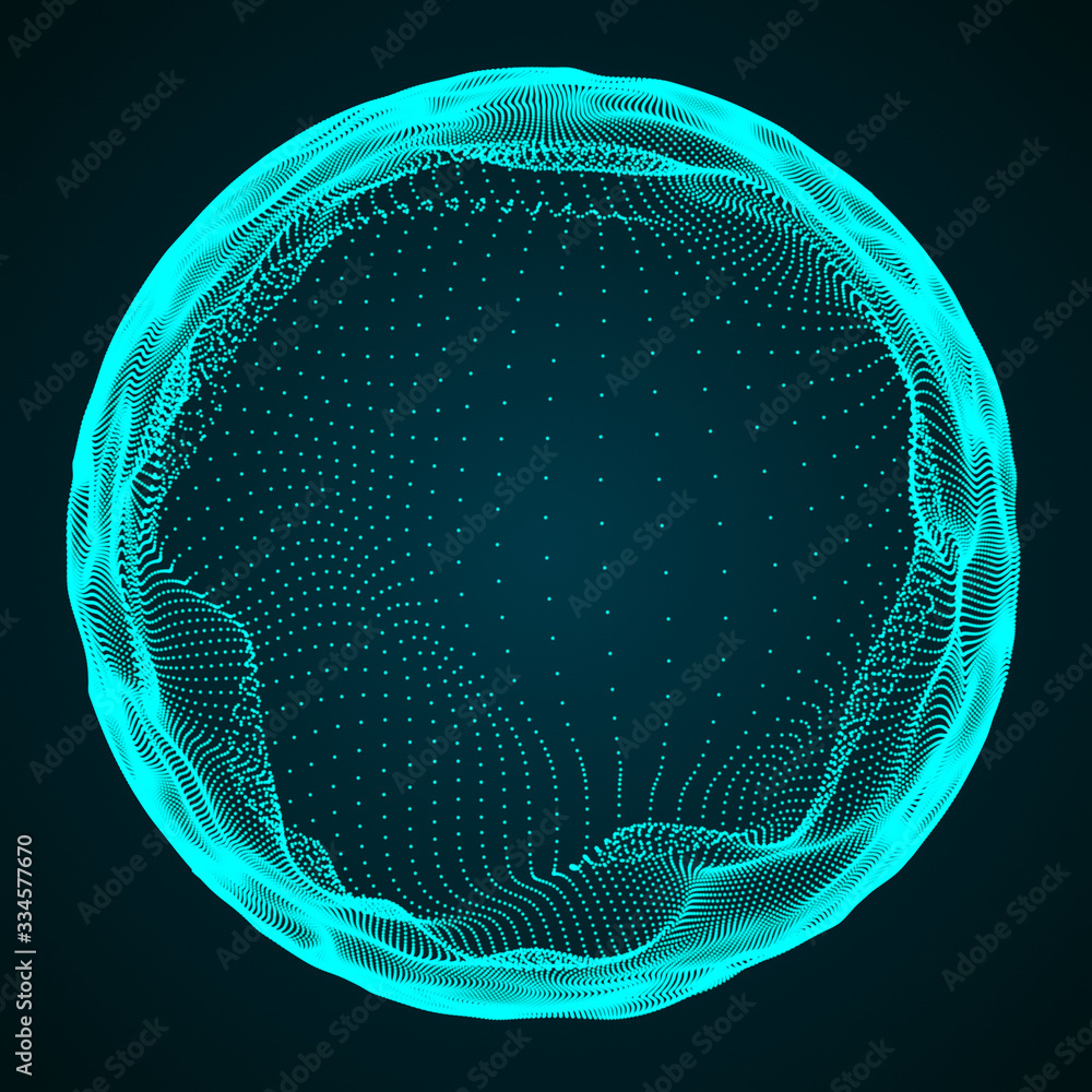 Poster futuristic sphere of multiple points and lines. abstract illustration in space style. 3d rendering.