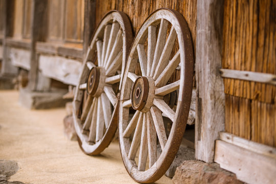 wheel of a wooden cart