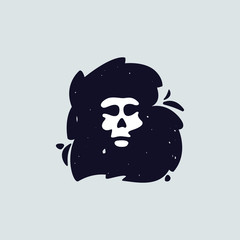 B letter logo with skull face. Hand written shaggy grunge style.