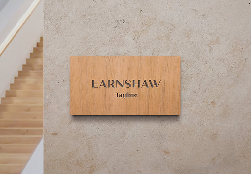 Wooden Sign Logo Mockup on Concrete Wall