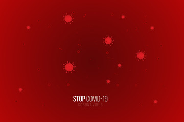 Bright and dark red background with cells coronavirus. Pandemic covid-19. Danger of spread coronavirus. medical illustration.