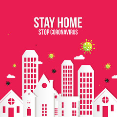 Coronavirus Covid-19, quarantine motivational poster. People stay at home to reduce risk of infection and spreading the virus. Keep calm and stay home quote vector illustration.