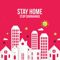 Obraz premium Coronavirus Covid-19, quarantine motivational poster. People stay at home to reduce risk of infection and spreading the virus. Keep calm and stay home quote vector illustration.