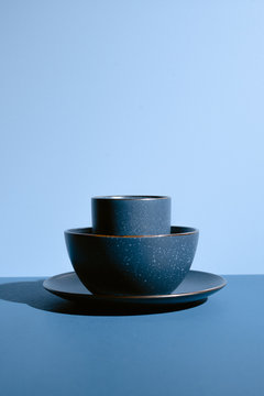 Blue Bowl Set on Blue Background