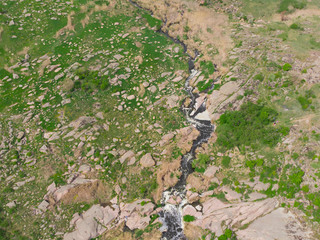 Ukraine. Mountain landscape. Drone. Aerial view. Rocky mountain river