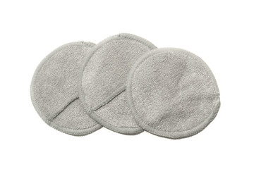 Zero waste eco friendly reusable handmade cosmetic pads made from cotton fabric isolated on white...