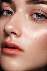 Naklejka premium Beautiful girl with classic evening make up. Beauty face.