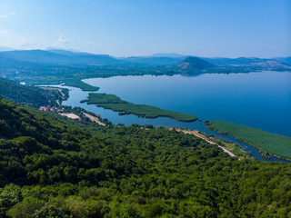 Fototapeta na wymiar Greece. Drone. Aerial view. Road near the lake. Ioannina