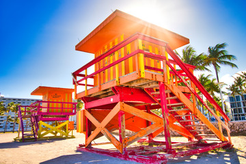 Fototapeta na wymiar Miami Beach Lifeguard booths