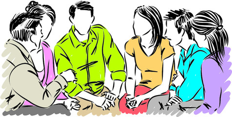 group of people talking together vector illustration