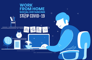 corona virus or covid-19 Stay home banner template quarantine concept. Work from home during corona virus, Self-isolation. Vector illustration for poster, banner, flyer. Stock design.