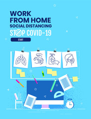 Corona Virus or COVID-19,Work from home concept poster design,Corona virus outbreak.Stay home help fight against corona virus.