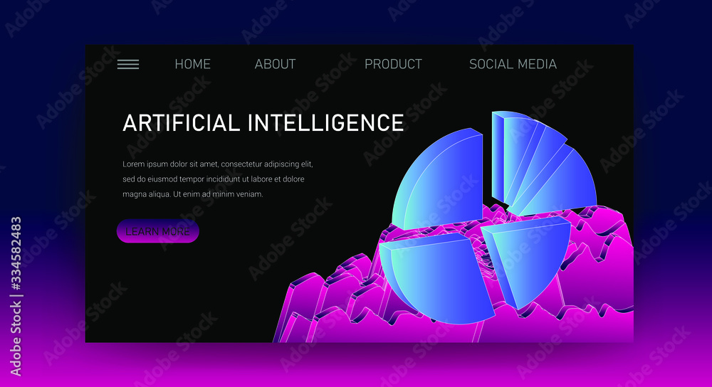 Leinwandbilder Web site template for Big Data  analysis, Artificial intelligence and  Information science. 3D graphs and plots.