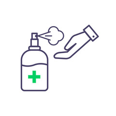 Obraz premium Antiseptic vector icon Hygiene Virus hand care. Black shape silhouette sign. Washing hands, anti bacterial soap, use sanitary antiseptic. Flat design illustration