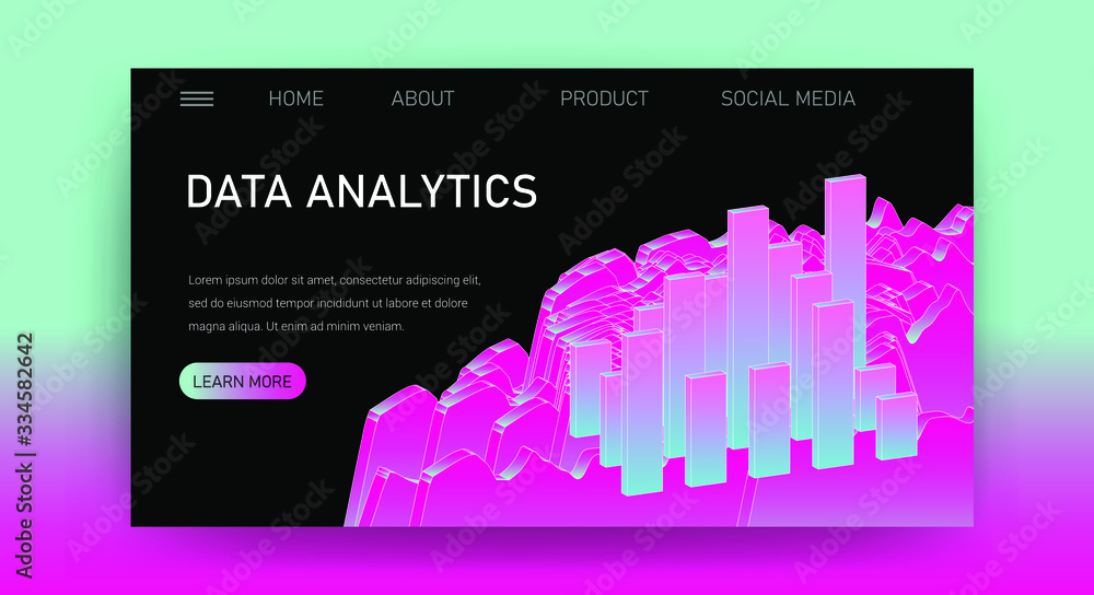 Aufkleber Web site template for Big Data  analysis, Artificial intelligence and  Information science. 3D graphs and plots.