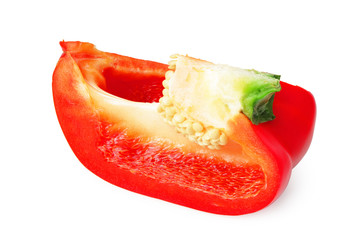 cut slices of red sweet bell pepper isolated on white background