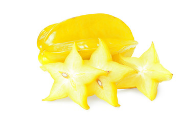 Fototapeta premium Yellow Carambola with slices isolated on white background
