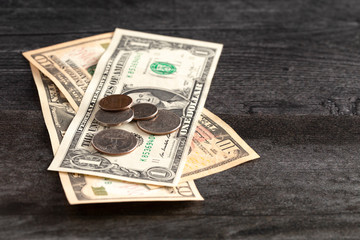 Pile of American Money on a Wooden Table