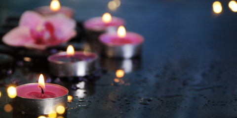 Zen basalt stones and orchid, relax concept