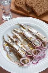 Pickled or Spicy Marinated Smelt Fish with Fresh Onion