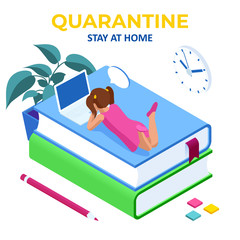 Isometric concept for Digital Reading, E-classroom Textbook, Modern Education, E-learning, Online Training and Course, Audio Tutorial, Distance Education, Ebook and Student.