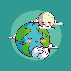 card of planet earth smiling kawaii