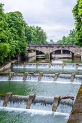 Naklejka premium Empty bridges, river banks and parks in Munich, Germany.