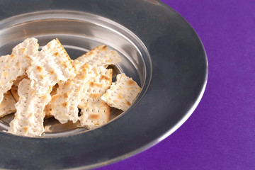 The Elements of the Holy Communion or Lords Supper on a Purple Table