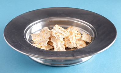 Elements of the Holy Communion or Lords Supper on a Blue Blackground