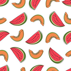 Watermelon and papayas slices pattern design. Pattern with summer fruits. Tropical fruits pattern with watermelon and papayas. Seamless pattern design