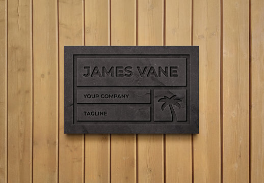 Dark Stone Sign Logo Mockup on Wooden Planks