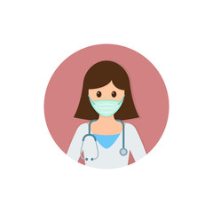 Doctor woman in mask ready surgeon uniform gloves stethoscope icon, Vector illustration isolated on round