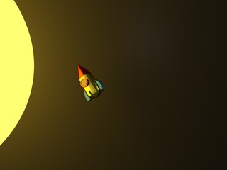 SUN SPACE ROCKET UNIVERSE 3D ILLUSTRATION
