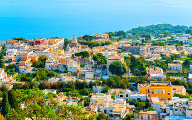 Fototapeta na wymiar Aerial view and Capri Island and Tyrrhenian sea reflex