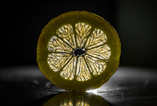Macro fruta rodela de lim&atilde;o