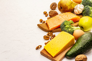 Fototapeta na wymiar Trendy ketogenic diet products set. Vegetarian keto low carbs nutrition