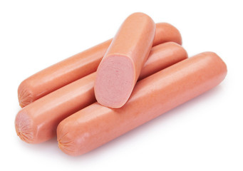 Fresh boiled sausages on white background