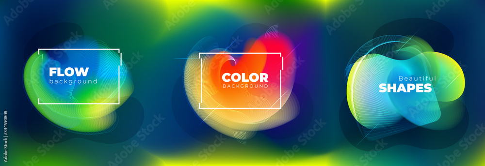 Wall mural set of abstract liquid elements for background design. fluid dynamic graphic element for modern bann