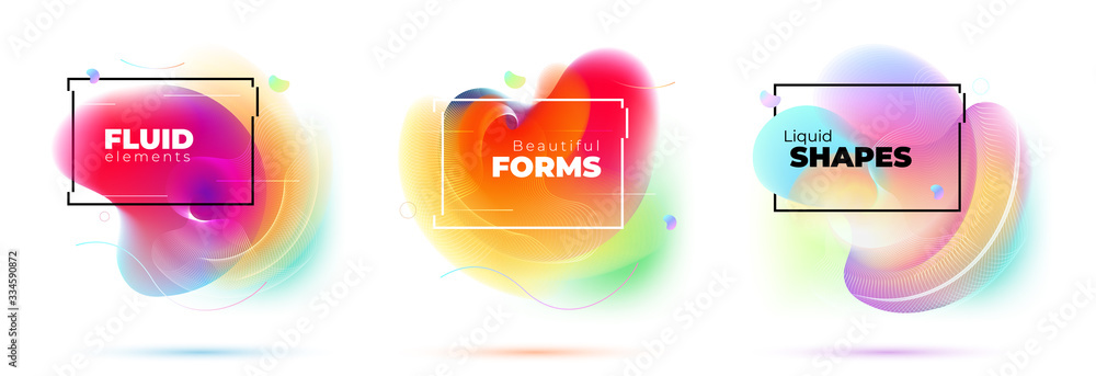 Wall mural set of abstract liquid elements for background design. fluid dynamic graphic element for modern bann