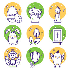 Festive Stylized Easter icons set for web design or printing