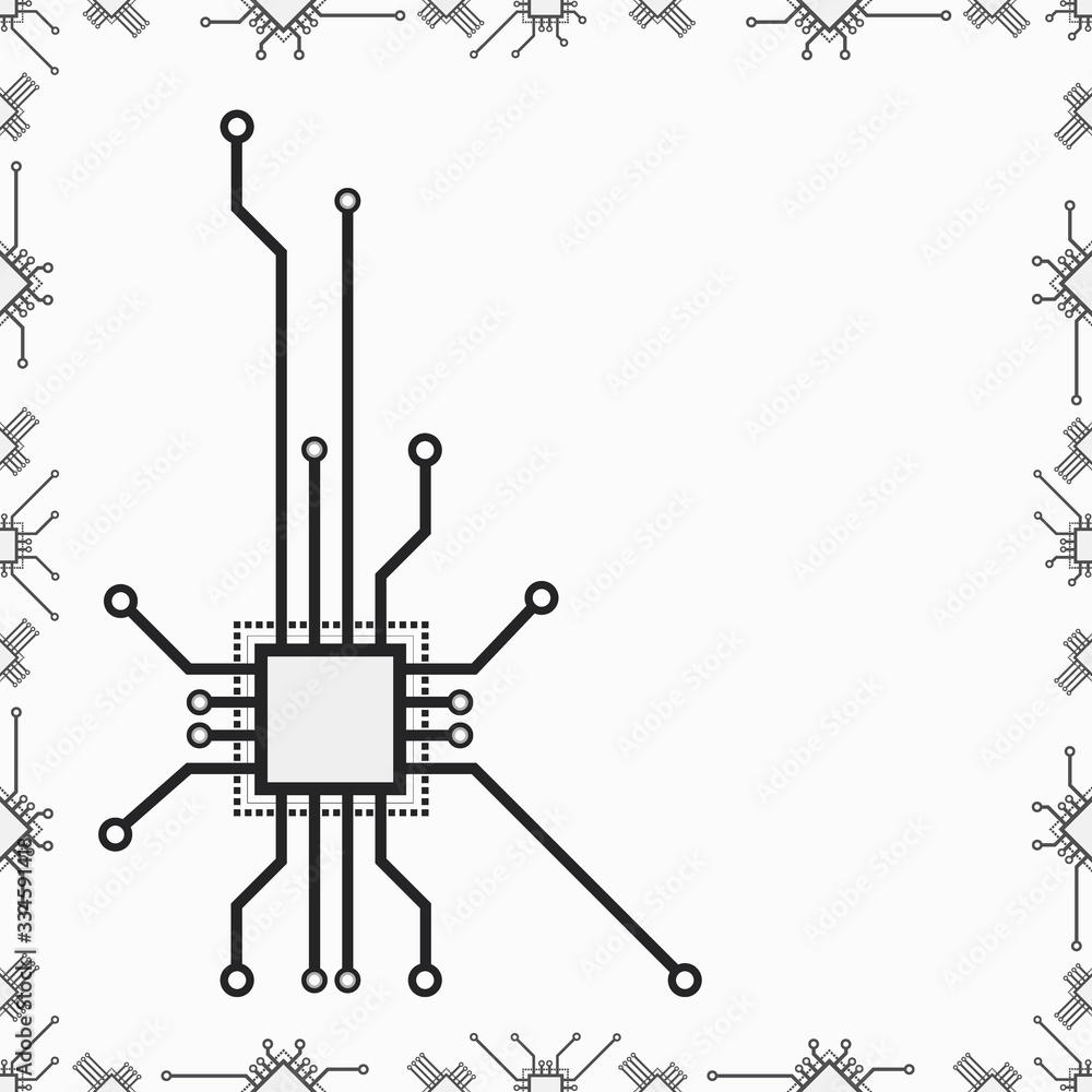 Fototapete Vector flat macro CPU pattern background. Abstract microcircuit chip flat macro illustration.