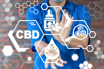 CBD Medicine Use Cannabis Drugs Concept. Medical Science Laboratory Marijuana Oil.