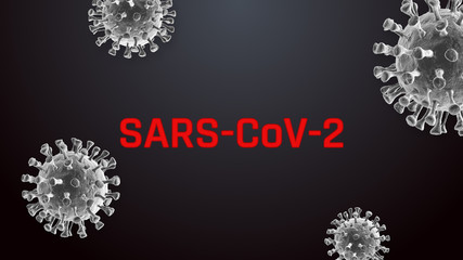 Corona virus SARS-CoV-2 novel coronavirus concept resposible for asian flu COVID-19 outbreak and coronaviruses influenza as dangerous flu strain pandemia. Microscope virus close up text background